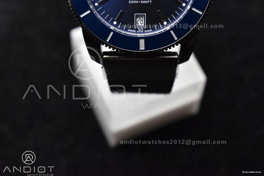 Fashionable Mesh 42mm Ceramic SS Blue Dial Bezel Blue II on 1169 A Heritage SS BLSF SuperOcean Bracelet 0913